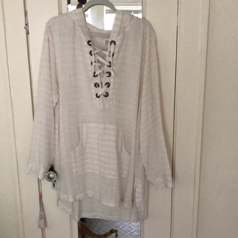 Cream Striped Oversized Hoodie